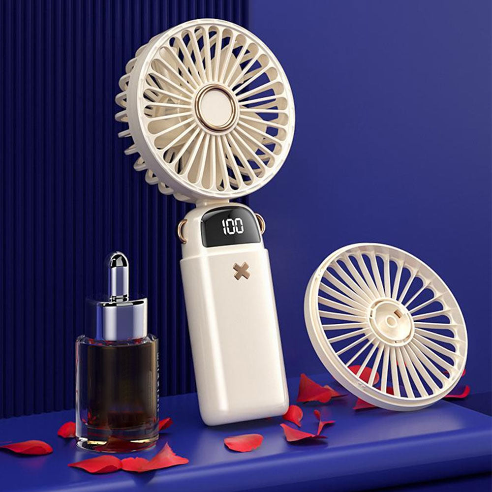 Handheld Fan With LED Display Foldable Hanging Neck Fan Rechargeable Portable Fan