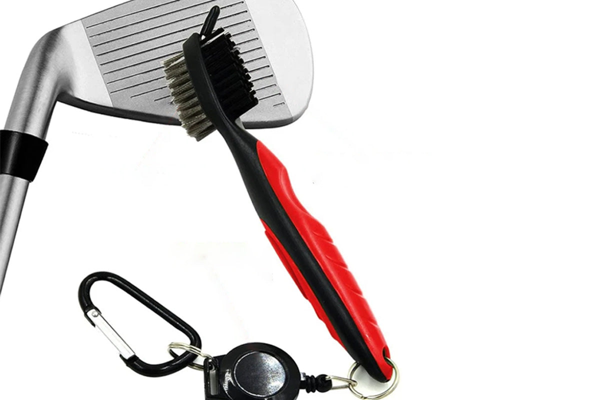 Dual Sided Golf Club Groove Cleaner Brush Tool with Retractable Carabiner