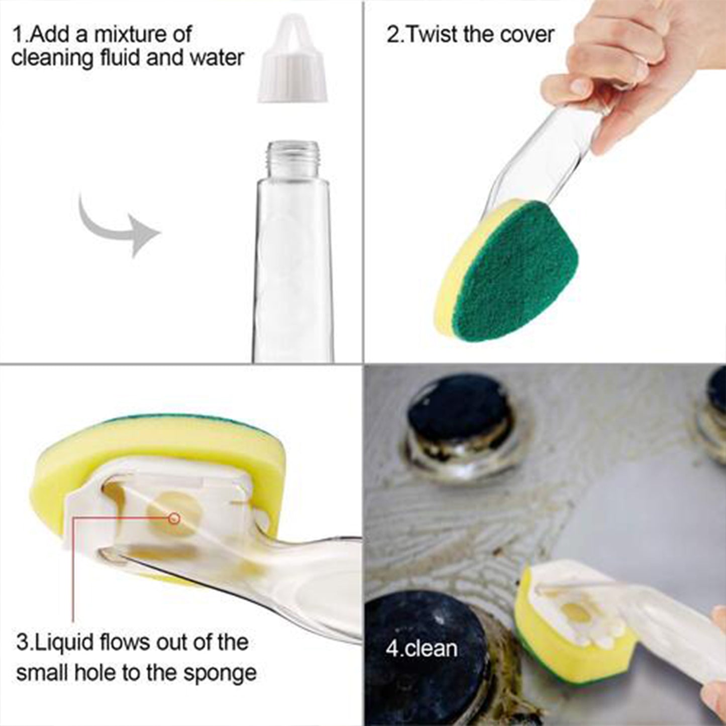 5Pcs Kitchen Soap Dispenser Sponge Brush with Handle Set-1 Handle+5 Sponge
