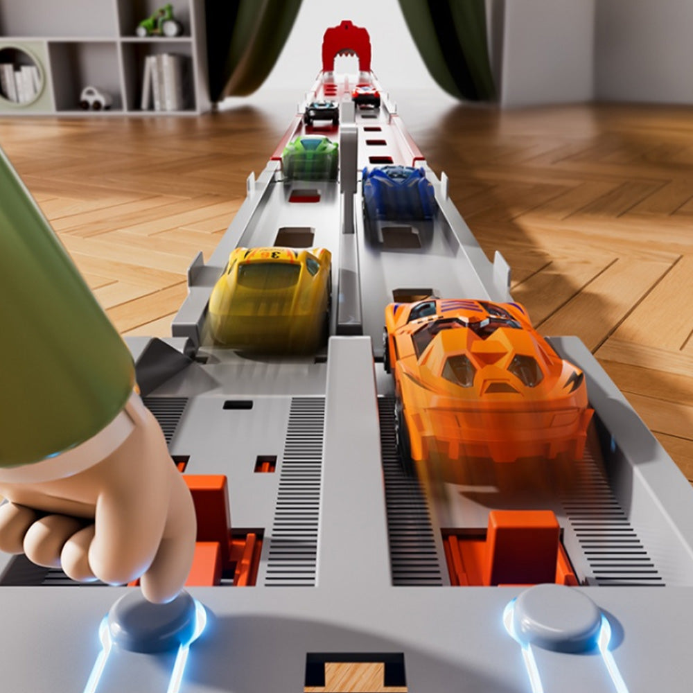 Foldable Dinosaur Truck with Dual Tracks and 6 Small Cars for Home Outdoors