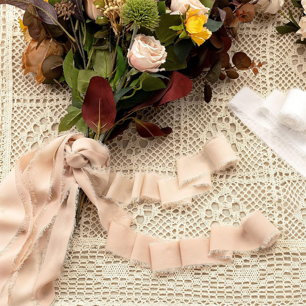 3 Rolls Yard Chiffon Ribbon Set Mixed Color Handmade Fringe Fabric Ribbon