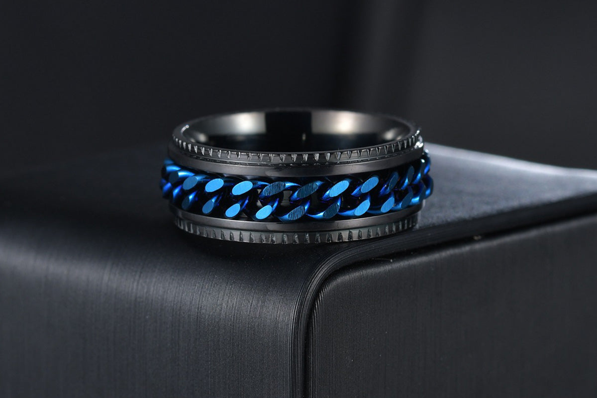 Fidget Rings Anxiety Spinner Rings Stainless Steel Chain Rings-Blue