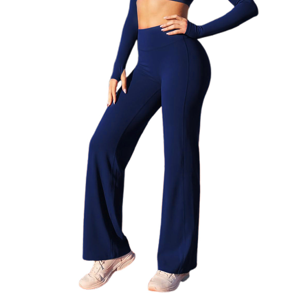 High-Waist Straight-Leg Micro-Flare Yoga Pants with Tummy Control for Workout-Navy