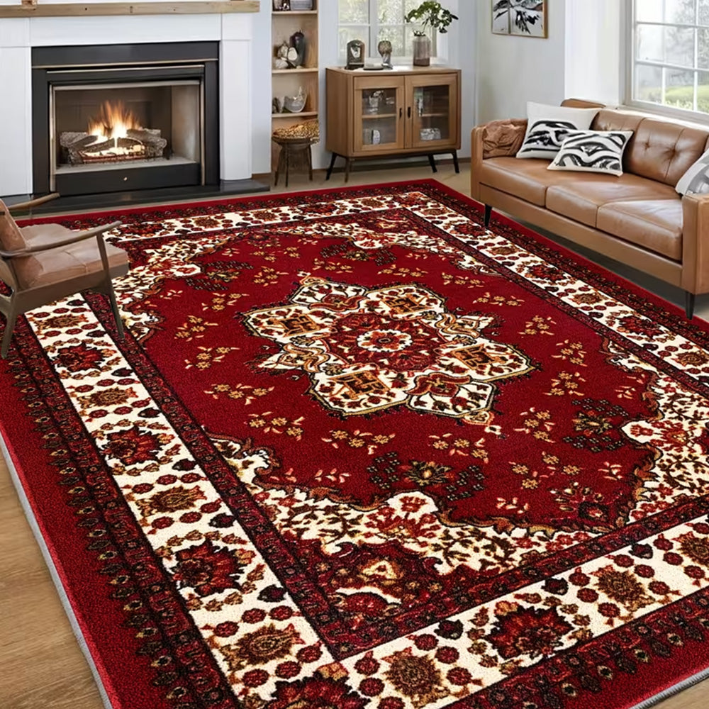 Large Floor Rug Crystal Velvet Vintage Boho Non-Slip Carpet for Bedroom Dining Room