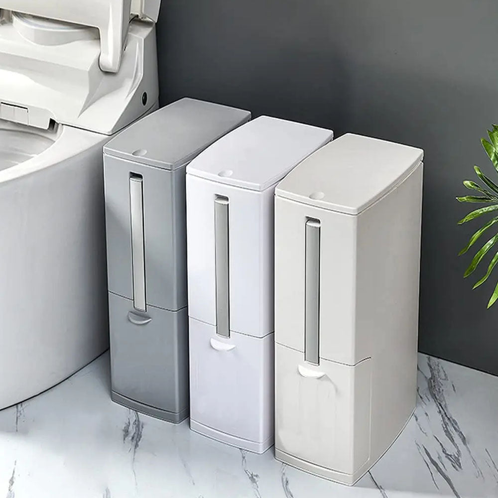 Slim Bathroom Trash Can Toilet Brush Set Waste Bin Toilet Brush Holder