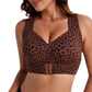Wireless Front Closure Seamless Full Coverage Cross Back Bra for Women-Brown