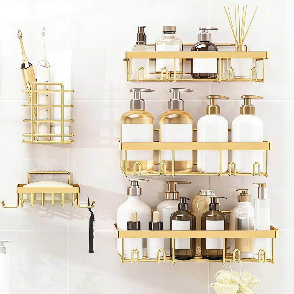 5Pcs Shower Caddy Adhesive Bathroom Wall Organizer Rack