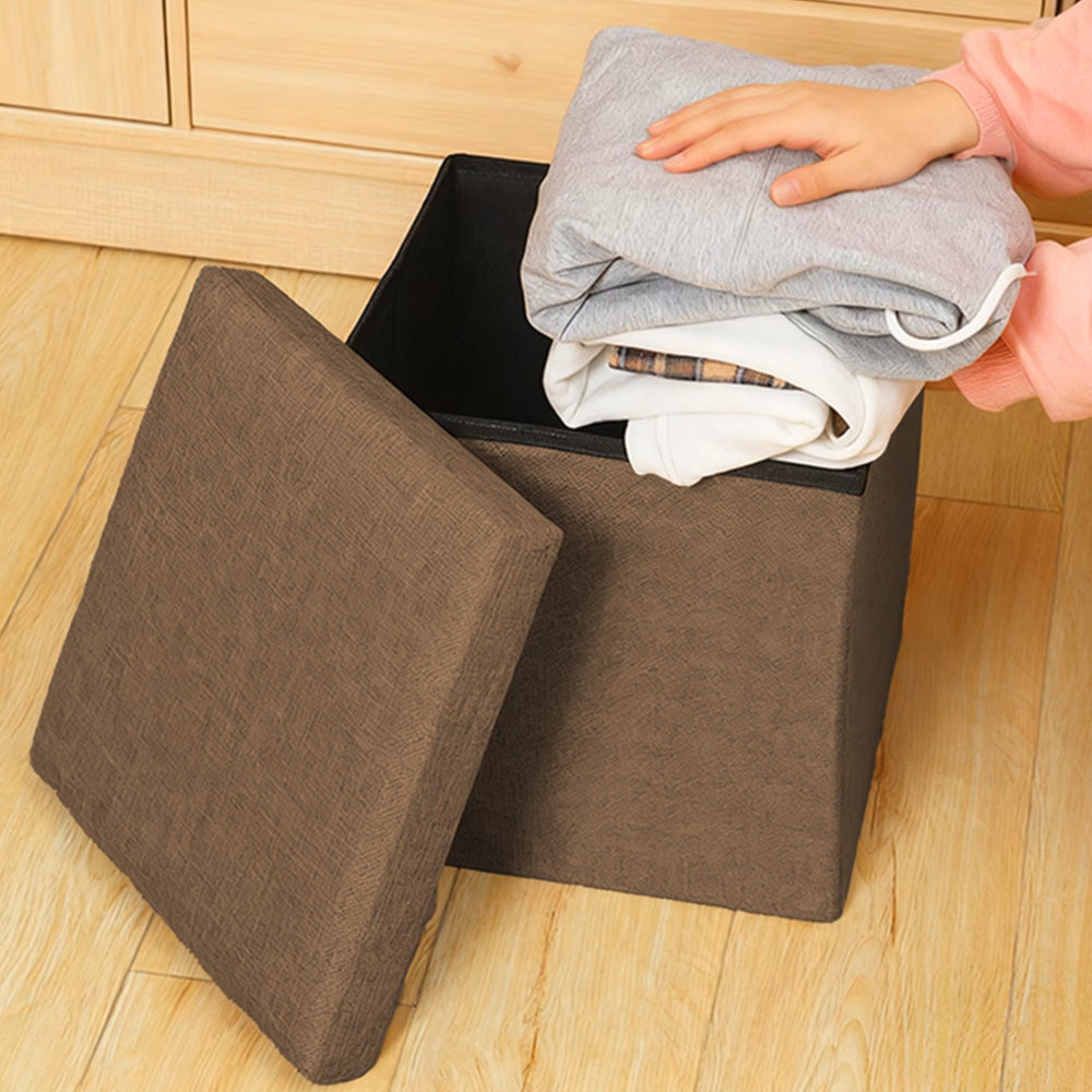 Foldable Storage Ottoman Shoe Bench with Thick Foam Lid-Coffee