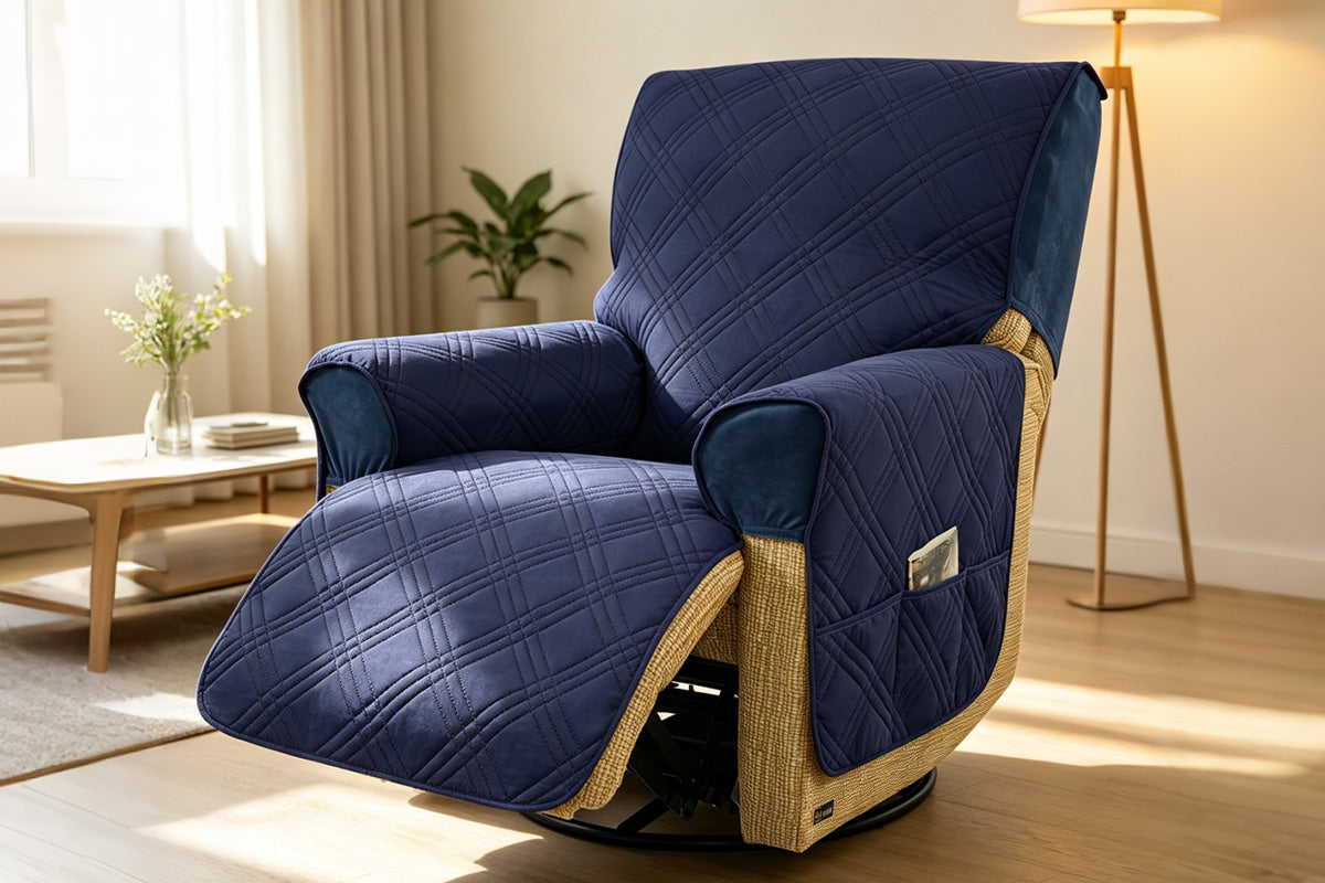 Water Resistant Quilted Recliner Chair Cover Anti-Slip Recliner Sofa Protector with Storage Pockets