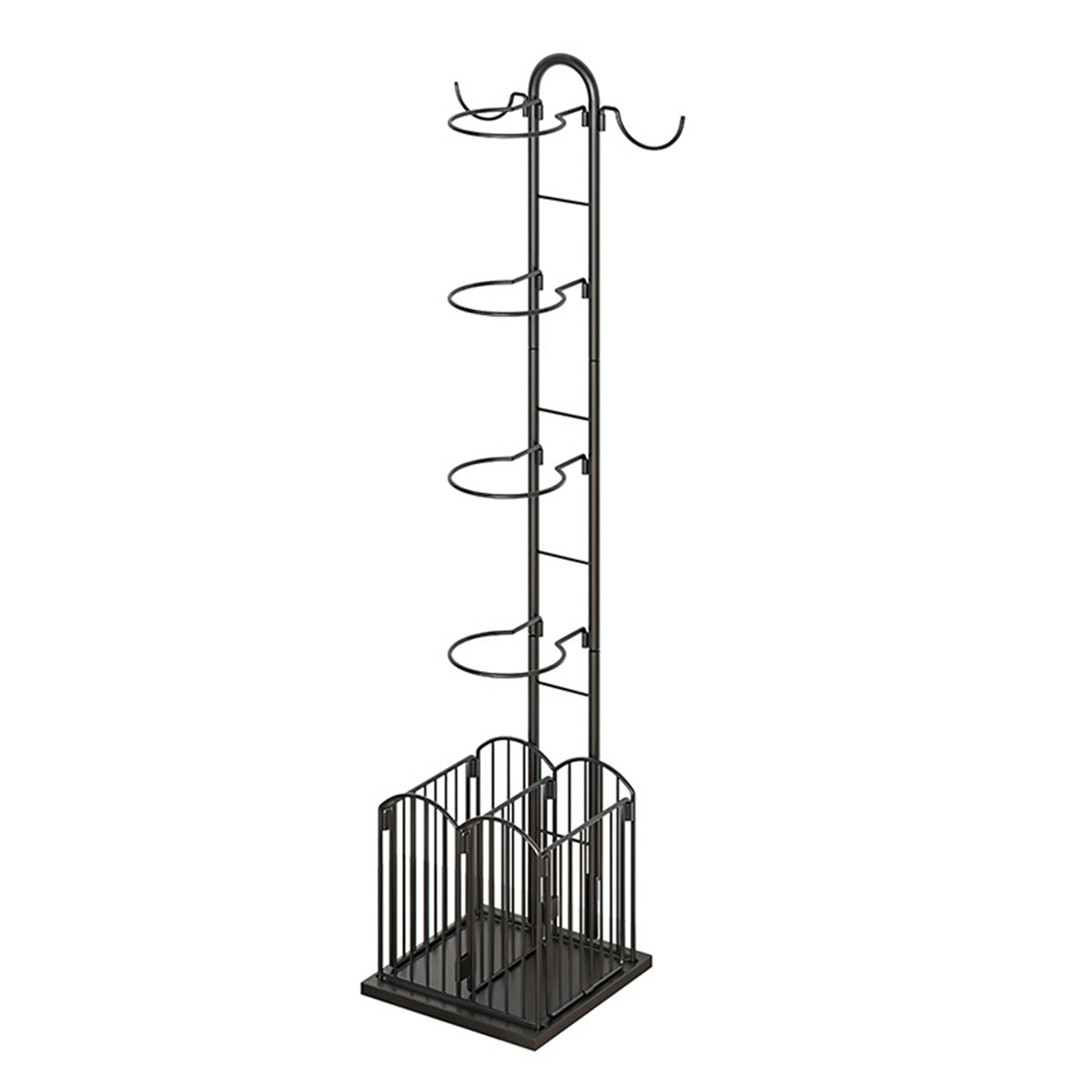 4 Tier Sports Equipment Ball Storage Rack with Basket and Hooks