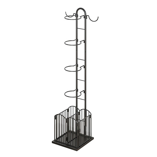 4 Tier Sports Equipment Ball Storage Rack with Basket and Hooks