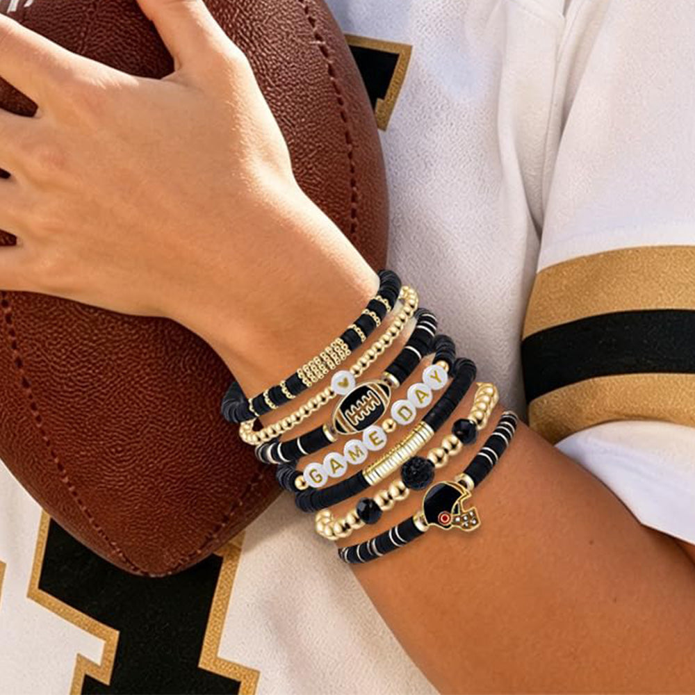 7 Piece Elastic Clay Bead Football Bracelet Stack Set