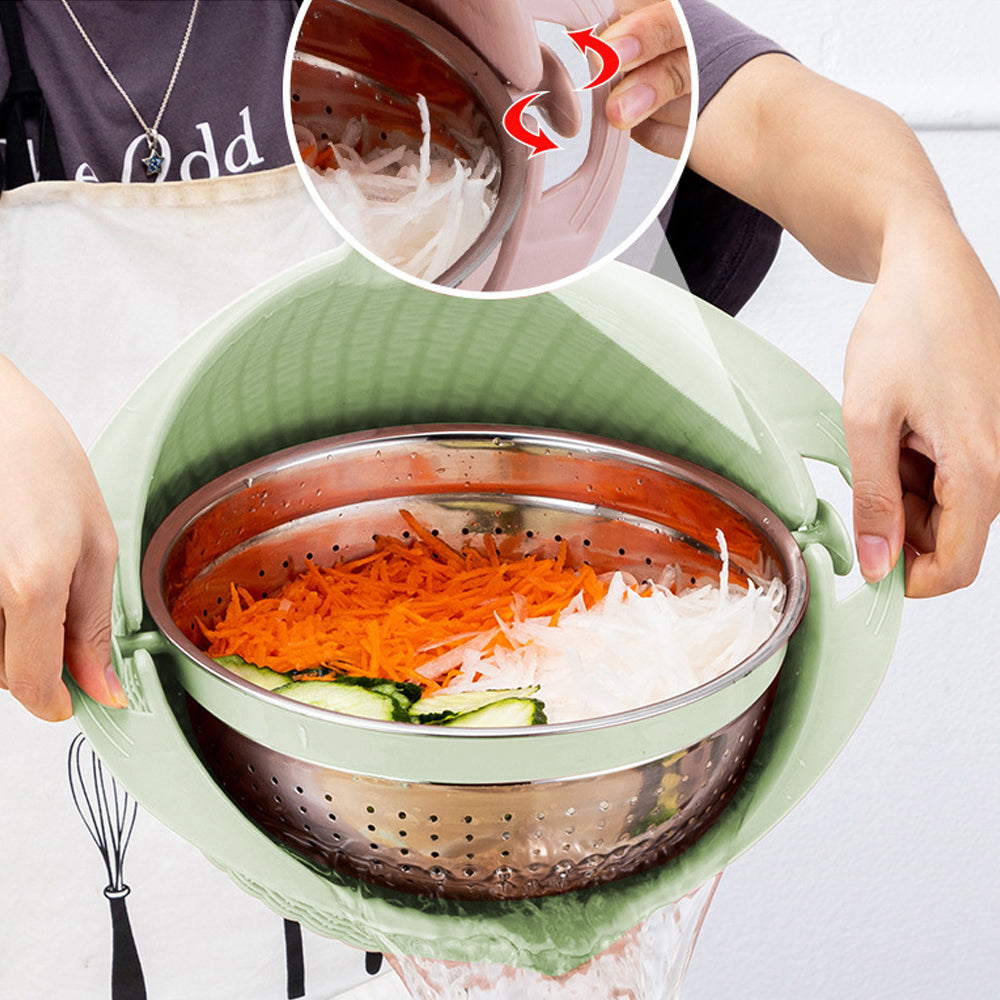 4 In 1 Double-layer Rotatable Colander Bowl Set with Lid and 3 Blades