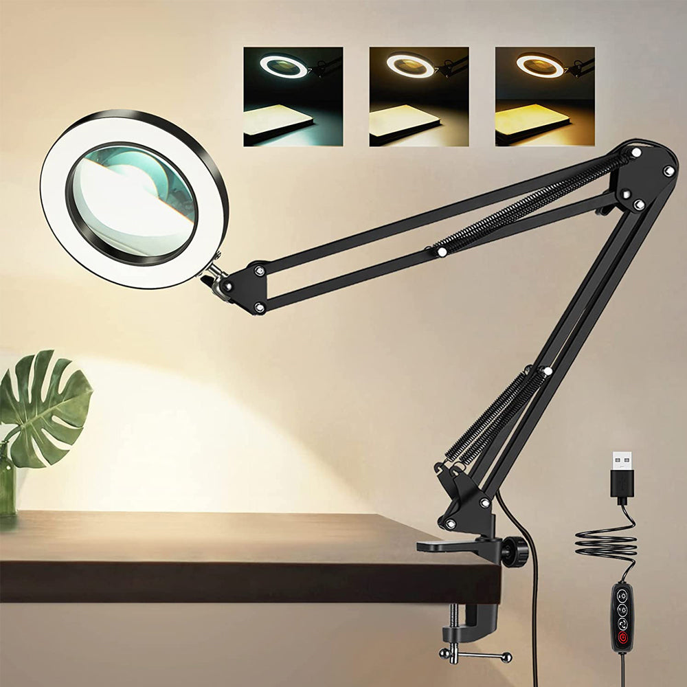 5X Magnifying Glass with LED Desk Lamp
