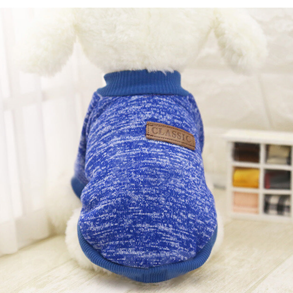 Dog Sweatshirt Pullover Classic Round Neck Soft Clothes for Small Medium Dogs Cats-Blue