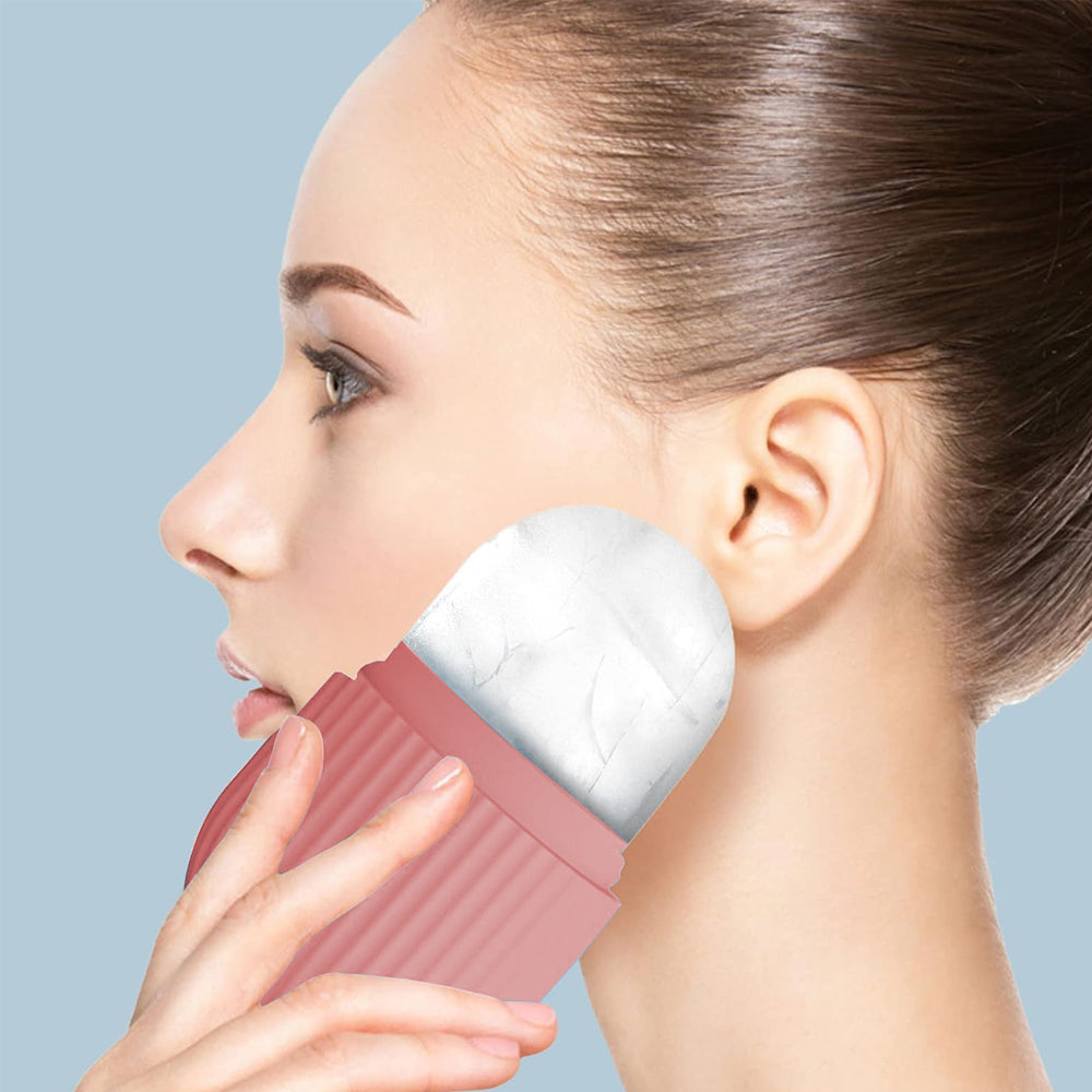 2Pcs Reusable Silicone Ice Facial Cube Massager Ice Roller-Blue and Pink