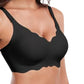 Wireless Bra Soft High Elastic V Neck Wavy Trim-Black