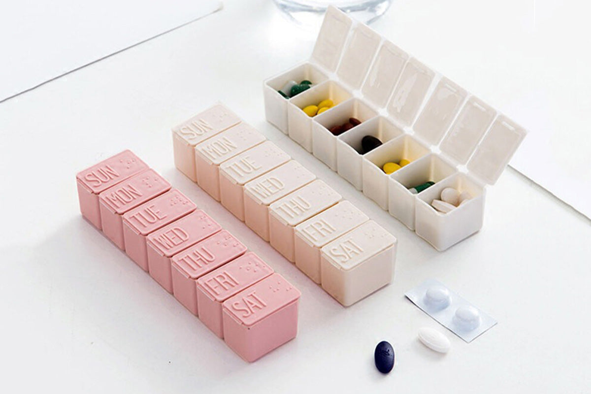 4 PCS Weekly Pill Organizer 7 Day Medicine Box with Compartments for Travel Home