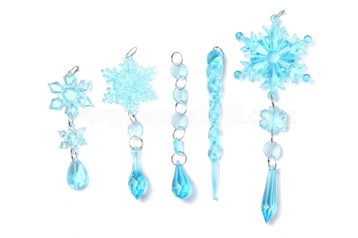 18Pcs Hanging Acrylic Christmas Snowflake Icicle Drop Ornaments for Xmas Tree