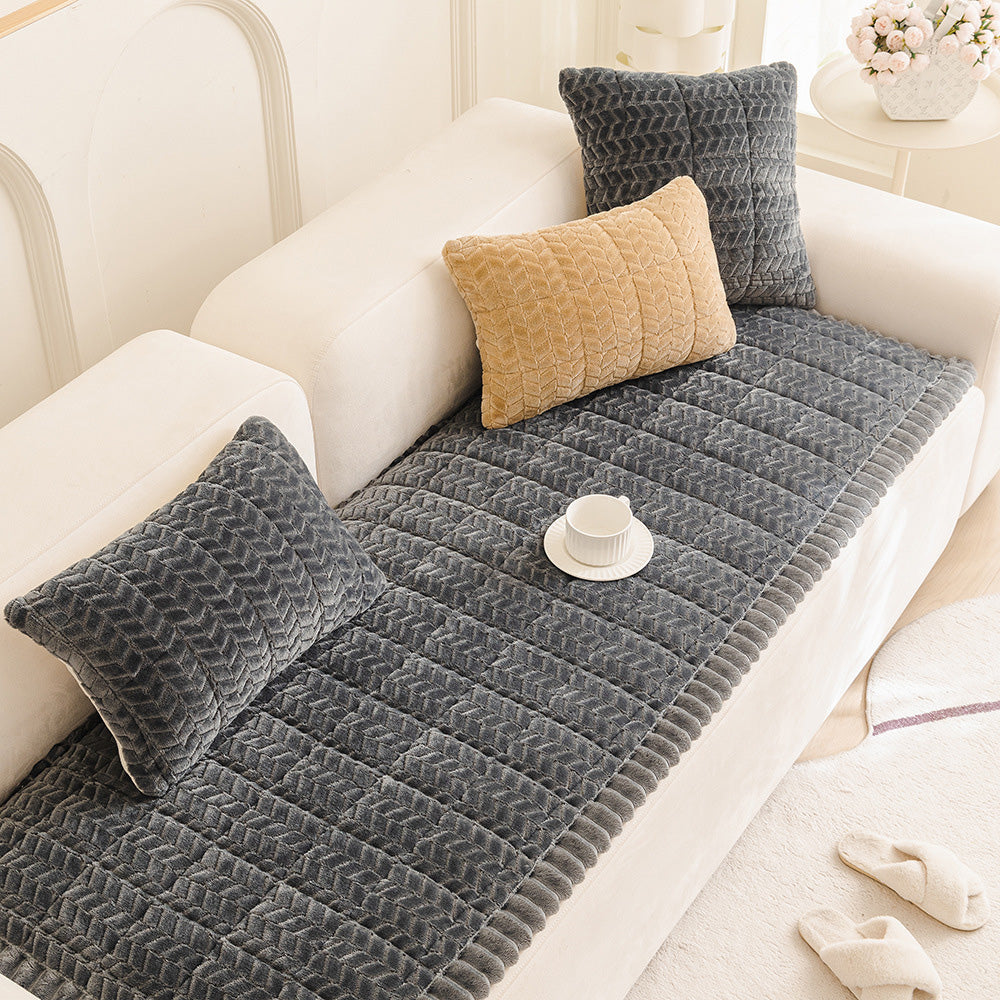 Thick Plush Pet Sofa Cover Non Slip Couch Protector Corduroy Mat-Dark Grey