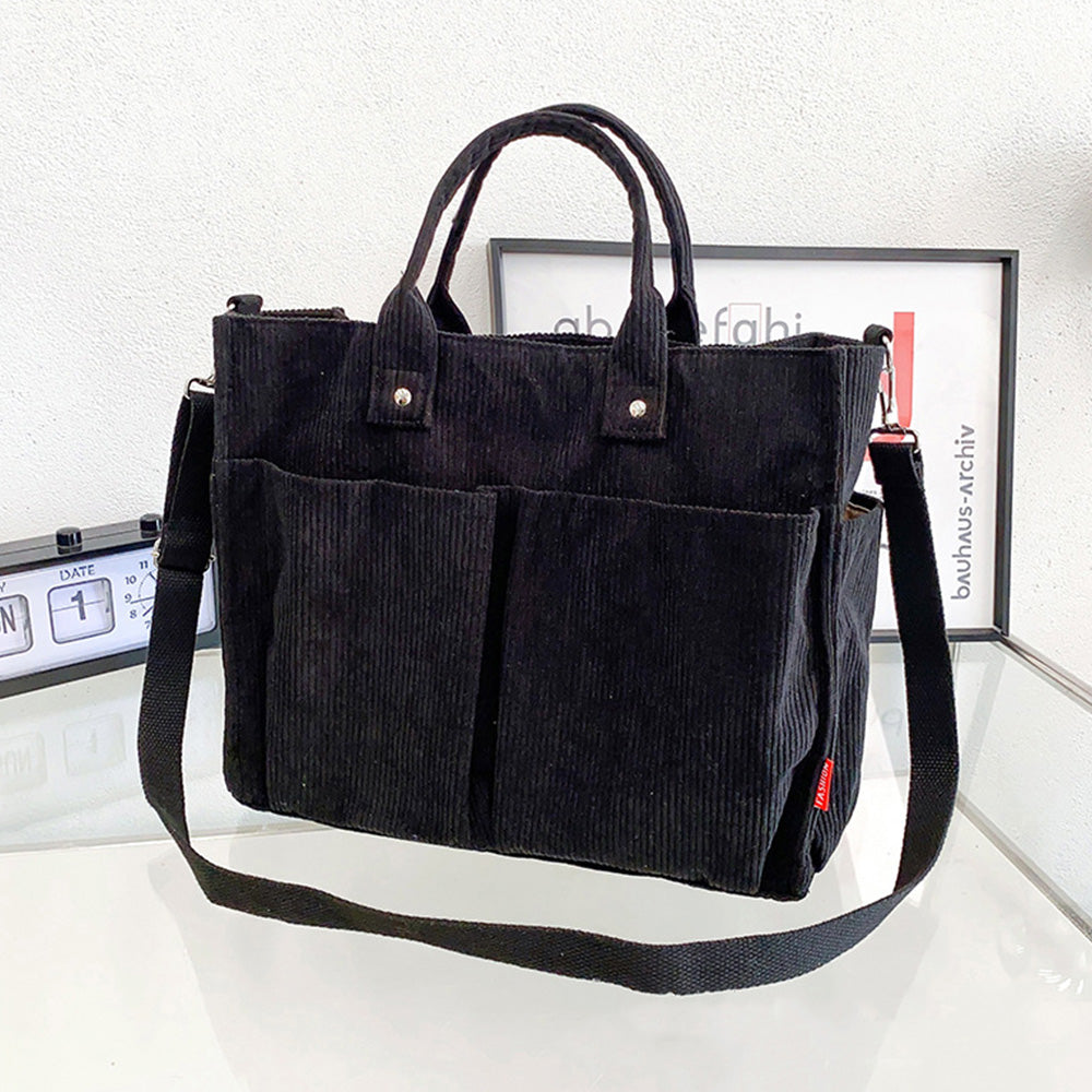 Corduroy Tote Bag Zipper Shoulder Bag Corduroy Crossbody Bag Square Handbag