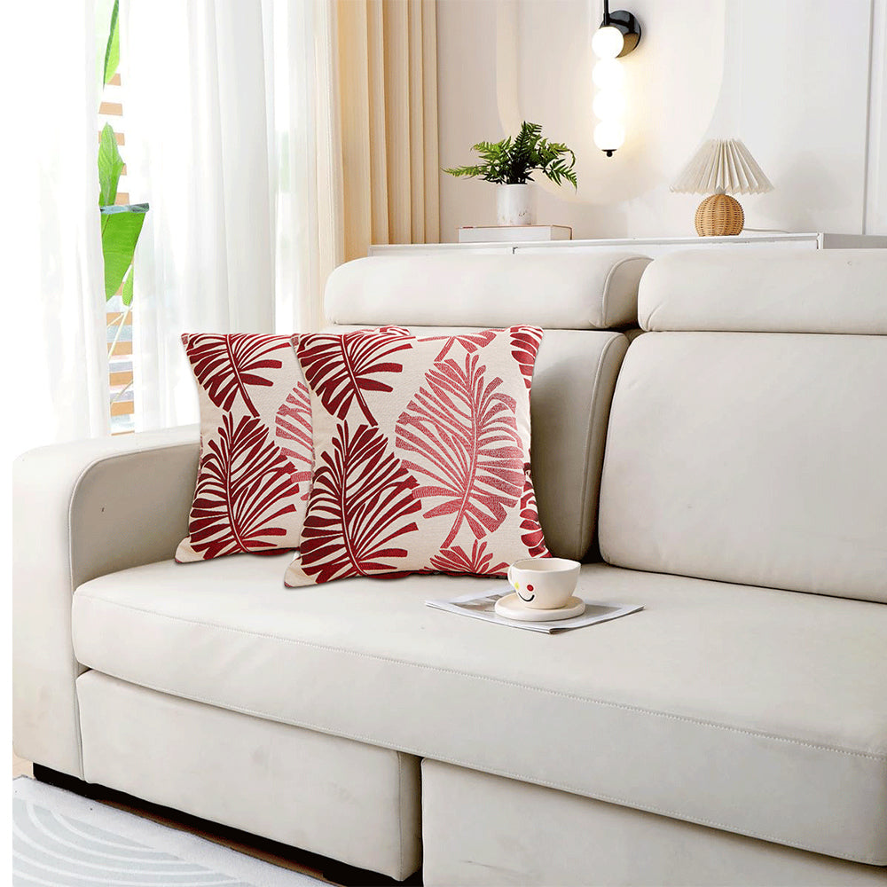 2Pcs 45x45cm Palm Leaf Floral Print Single-Sided Pillow Cover for Sofa Pillow