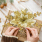 12Pcs Christmas Glitter Poinsettia Artificial Flower with Clip and Stem