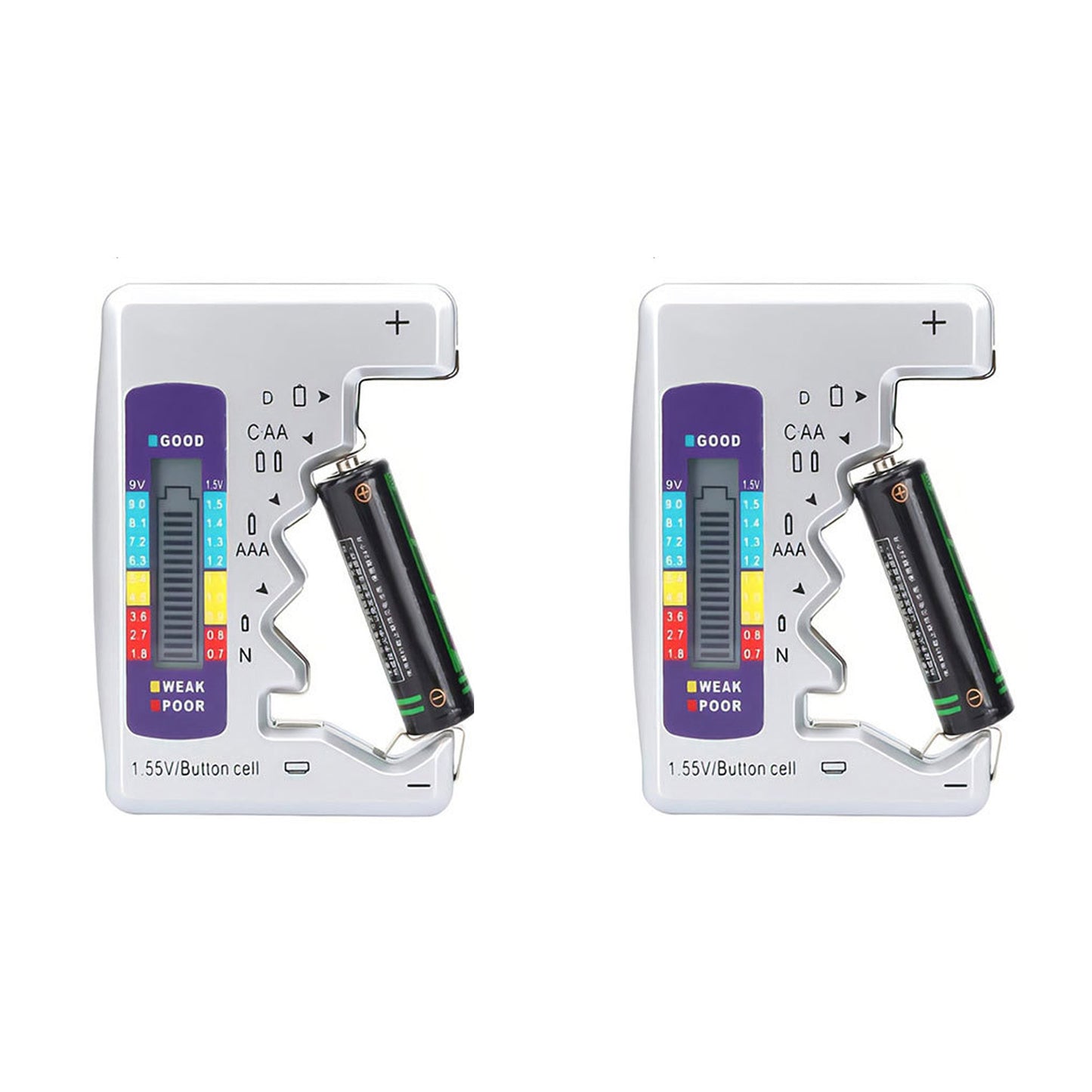 2Pcs Universal LCD Digital Battery Tester Battery Checker