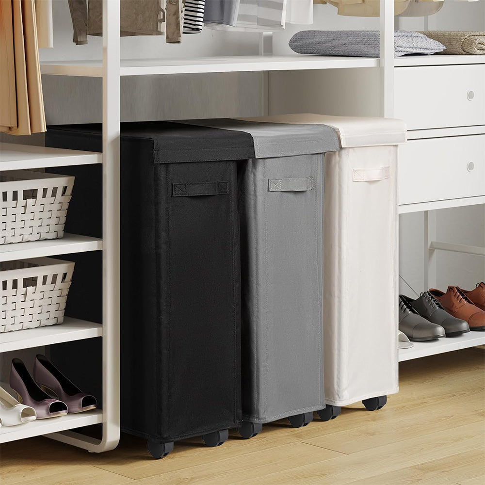 65L Laundry Basket with Wheels Lid Handle Foldable Dirty Clothes Basket for Home Dorm