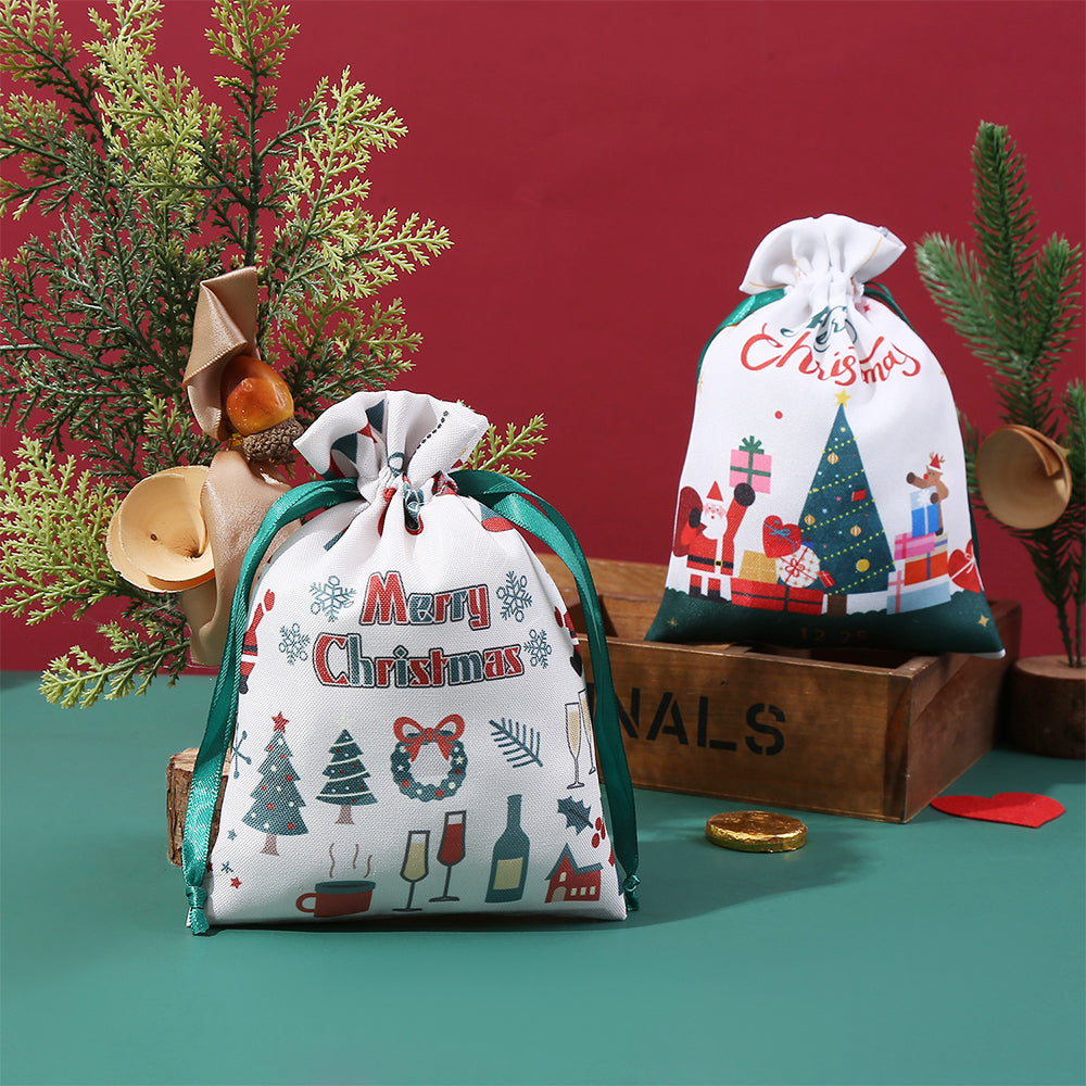 5Pcs 40x30CM Christmas Drawstring Bags Extra Large Christmas Sack Holiday Wrapping Sacks