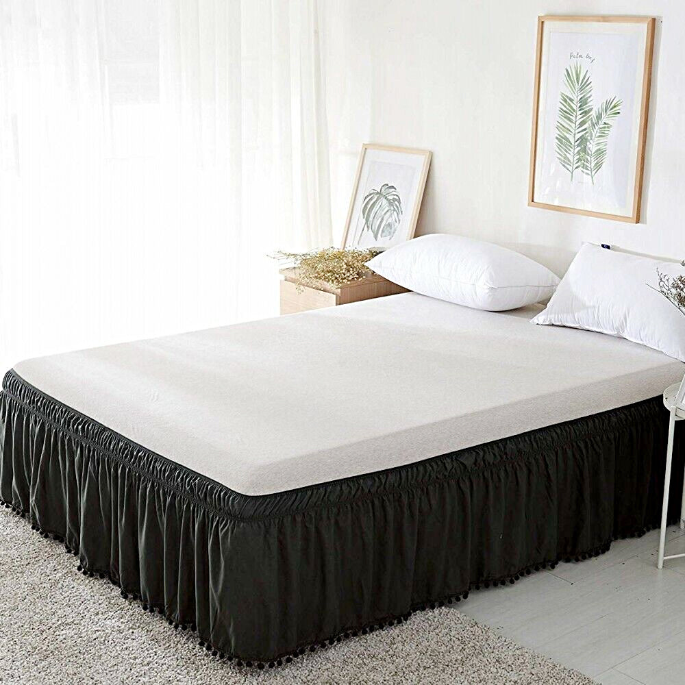 Pompom Fringe Bed Skirt Ruffle Valance Elastic Bed Wrap Around