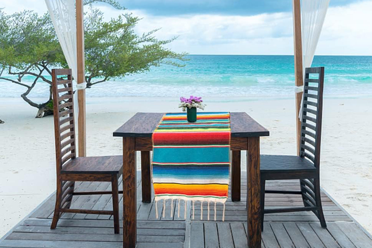 Mexican Serape Table Runner with Tassels for Party Wedding Outdoor Picnic Decoration
