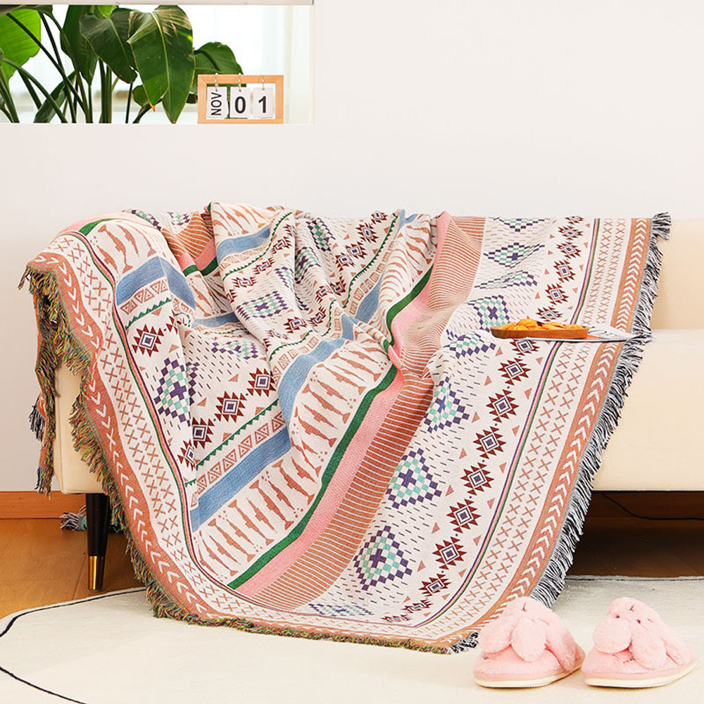 130x160cm Aztec Throw Blanket Bohemian Sofa Throw Blanket with Tassels