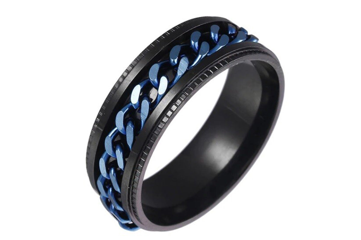 Fidget Rings Anxiety Spinner Rings Stainless Steel Chain Rings-Blue