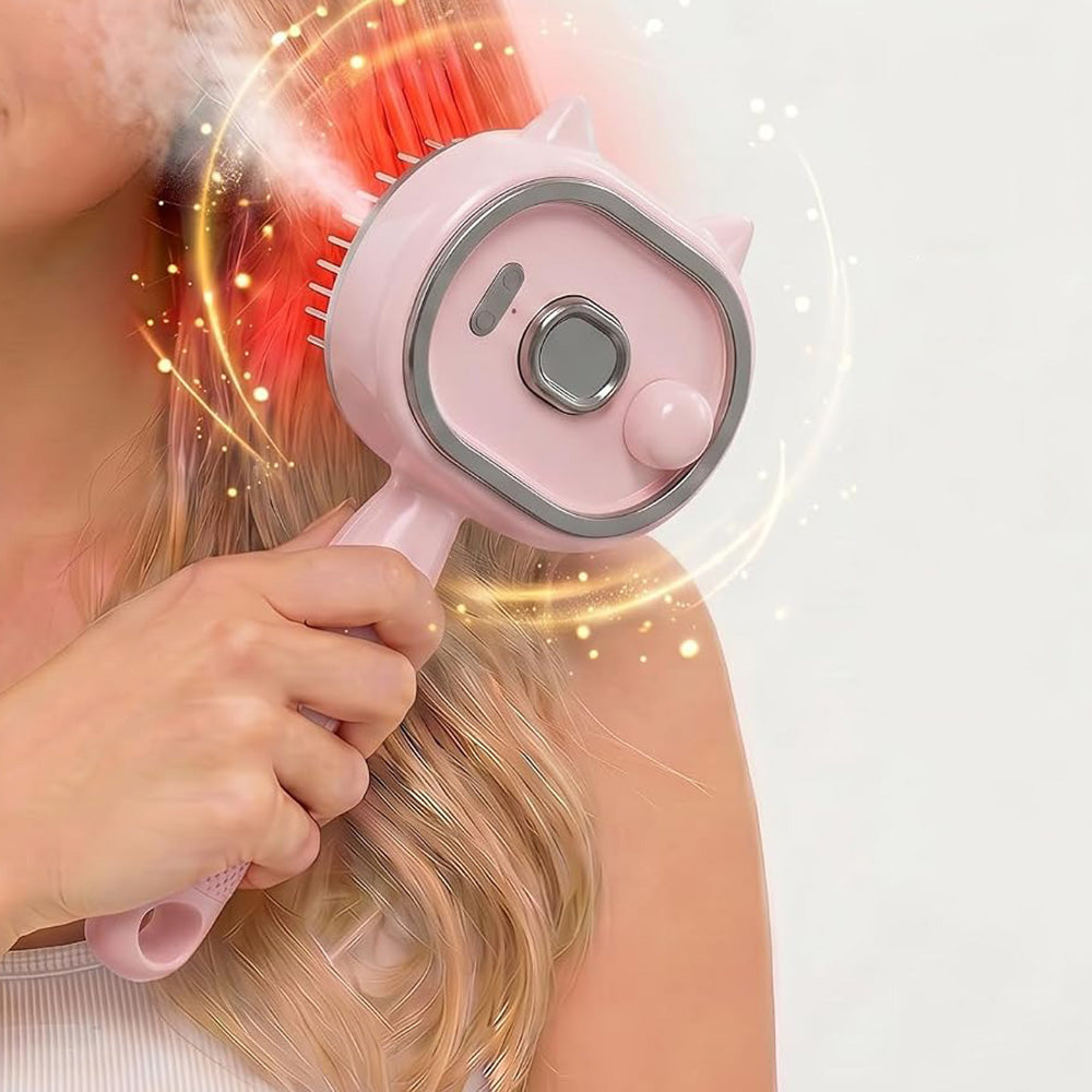 Electric Spray Hair Brush with Cat Ear Design and One Click Cleaning
