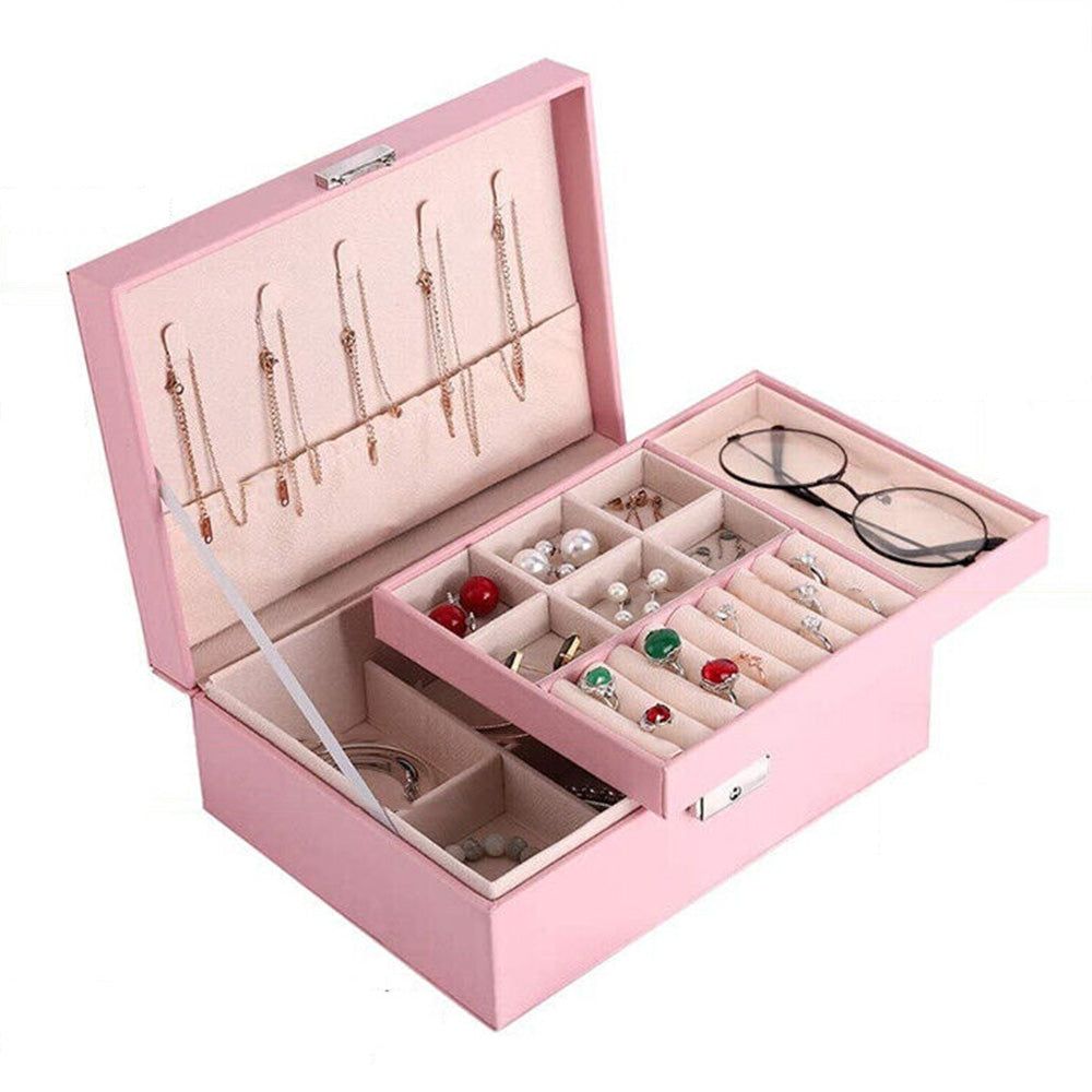 Jewellery Organiser Case Box Holder Storage Earring Ring Display with Lock and Key