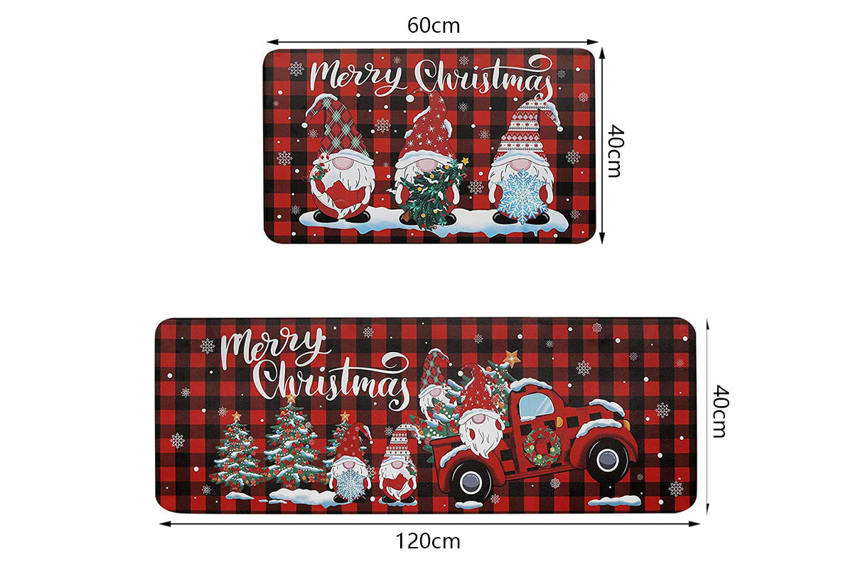 2PCS Christmas Floor Mats Set Non Slip Kitchen Rug for Bathroom Living Room Doorway
