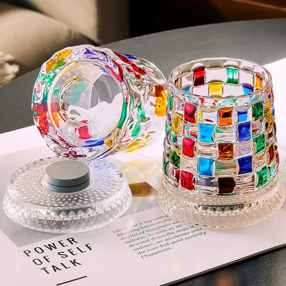 270ml Rotating Whiskey Glass Hand Painted Whiskey Tumbler for Home Bar