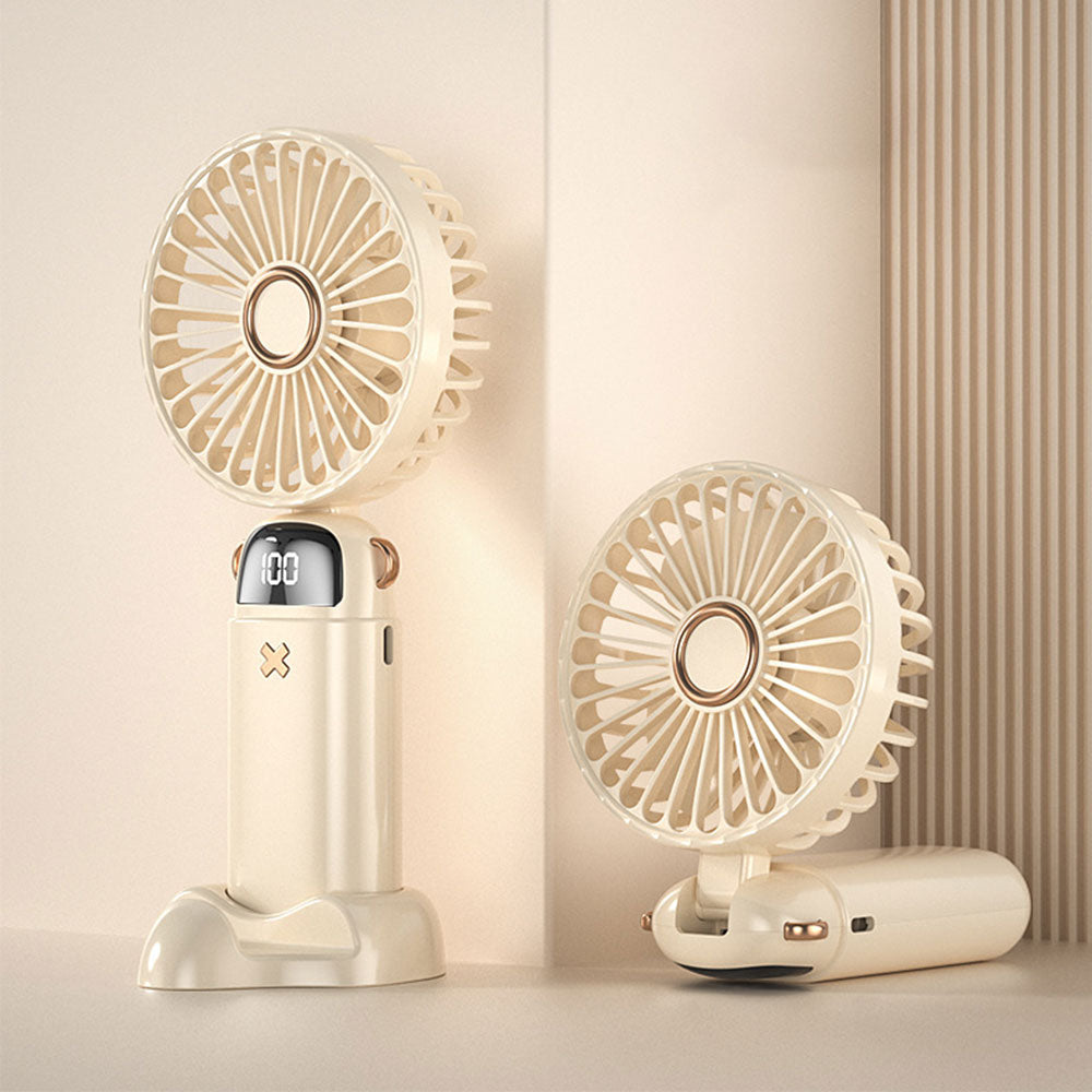 Handheld Fan With LED Display Foldable Hanging Neck Fan Rechargeable Portable Fan