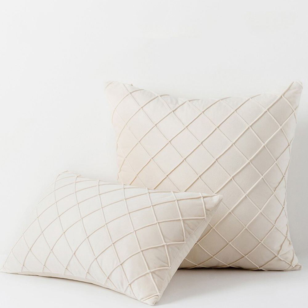 Velvet Rhombus Pleated Cushion Cover for Sofa Bedroom and Window Seat-Beige