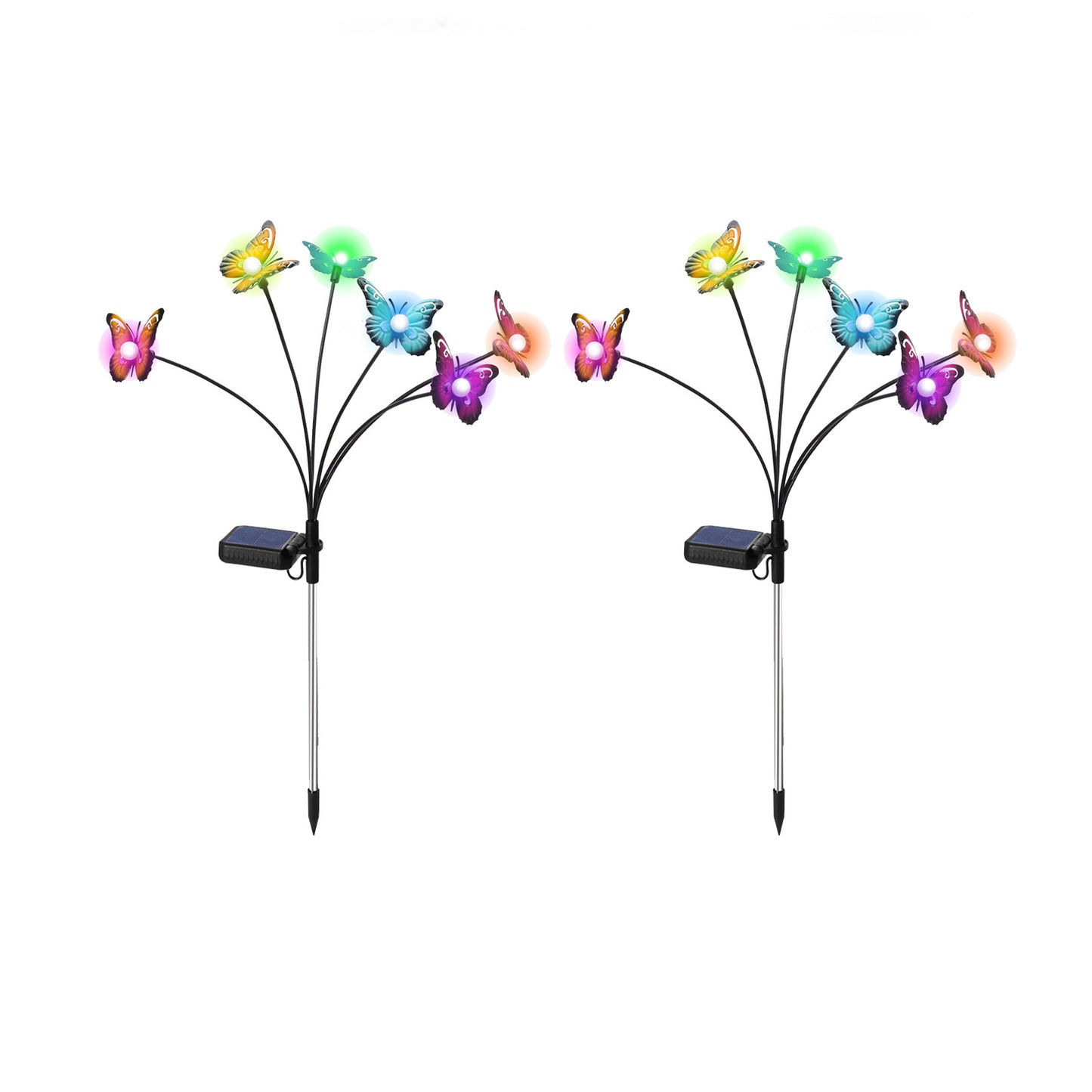 2Pcs 10-LED Solar Butterfly Decorative Lights Solar Powered Stake Lights