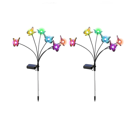 2Pcs 10-LED Solar Butterfly Decorative Lights Solar Powered Stake Lights