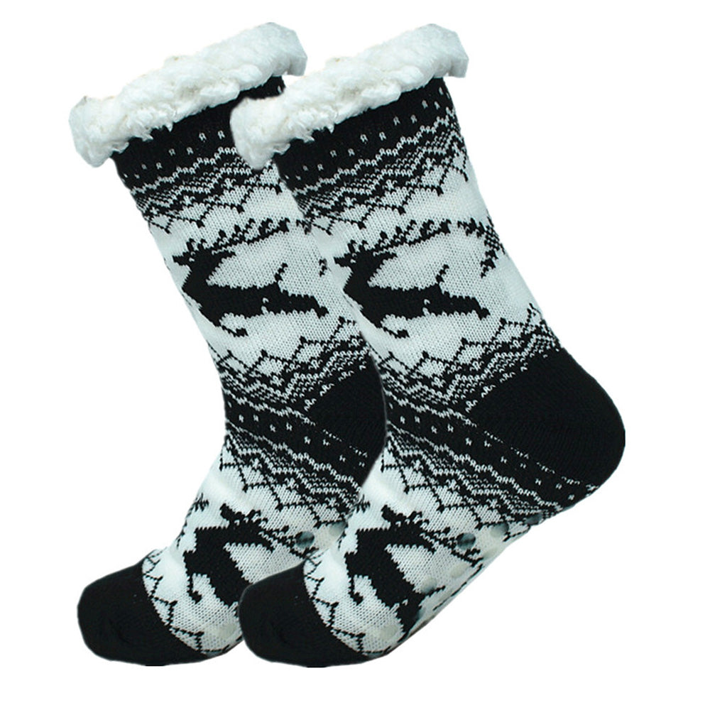 Christmas Non-Slip Floor Socks for Women - Cozy Fleece House Socks with Anti-Slip Sole