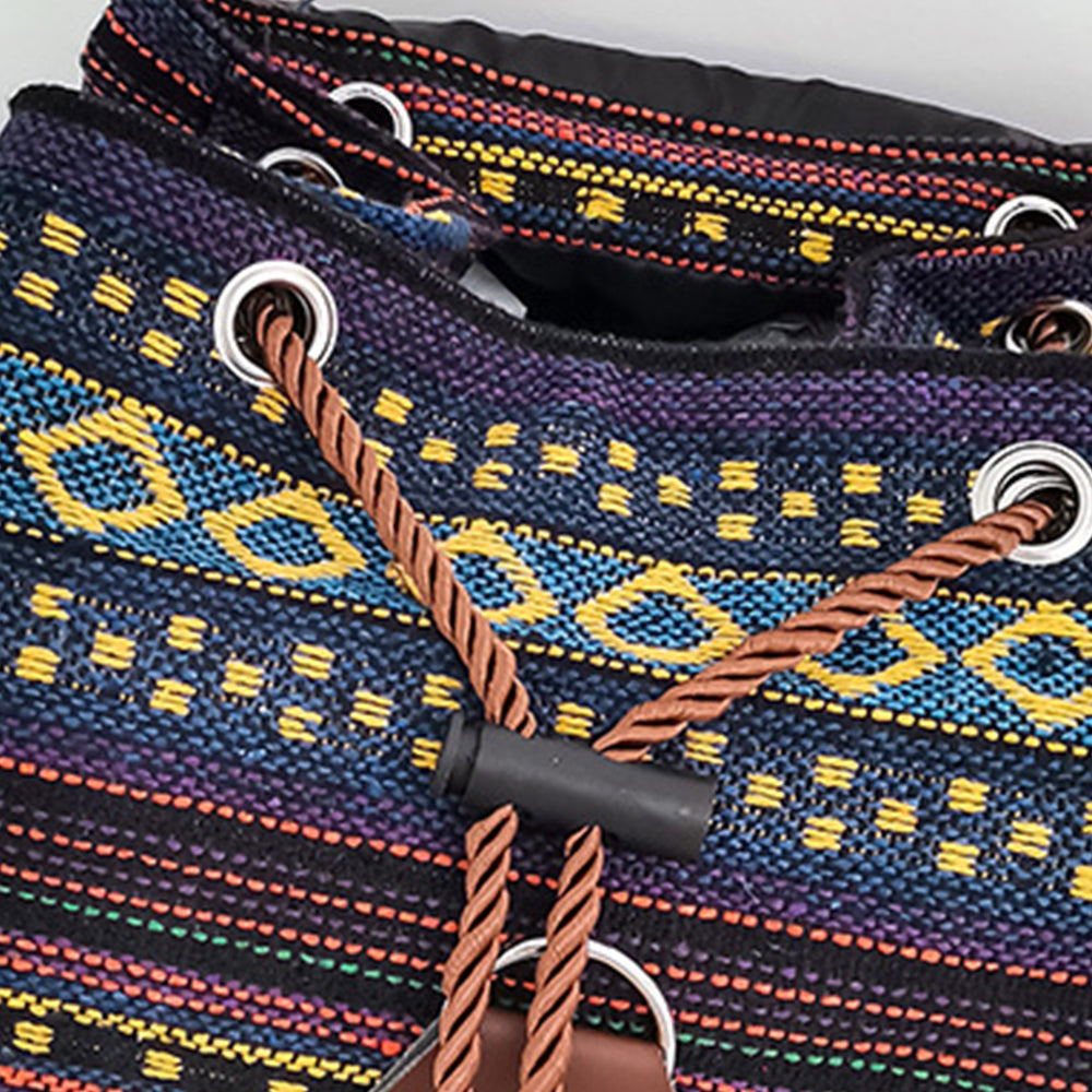 Boho Style Flap Drawstring Backpack
