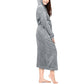 Women Robe Hood Flannel Fleece Full Length Bathrobe Shower Nightgown-Grey