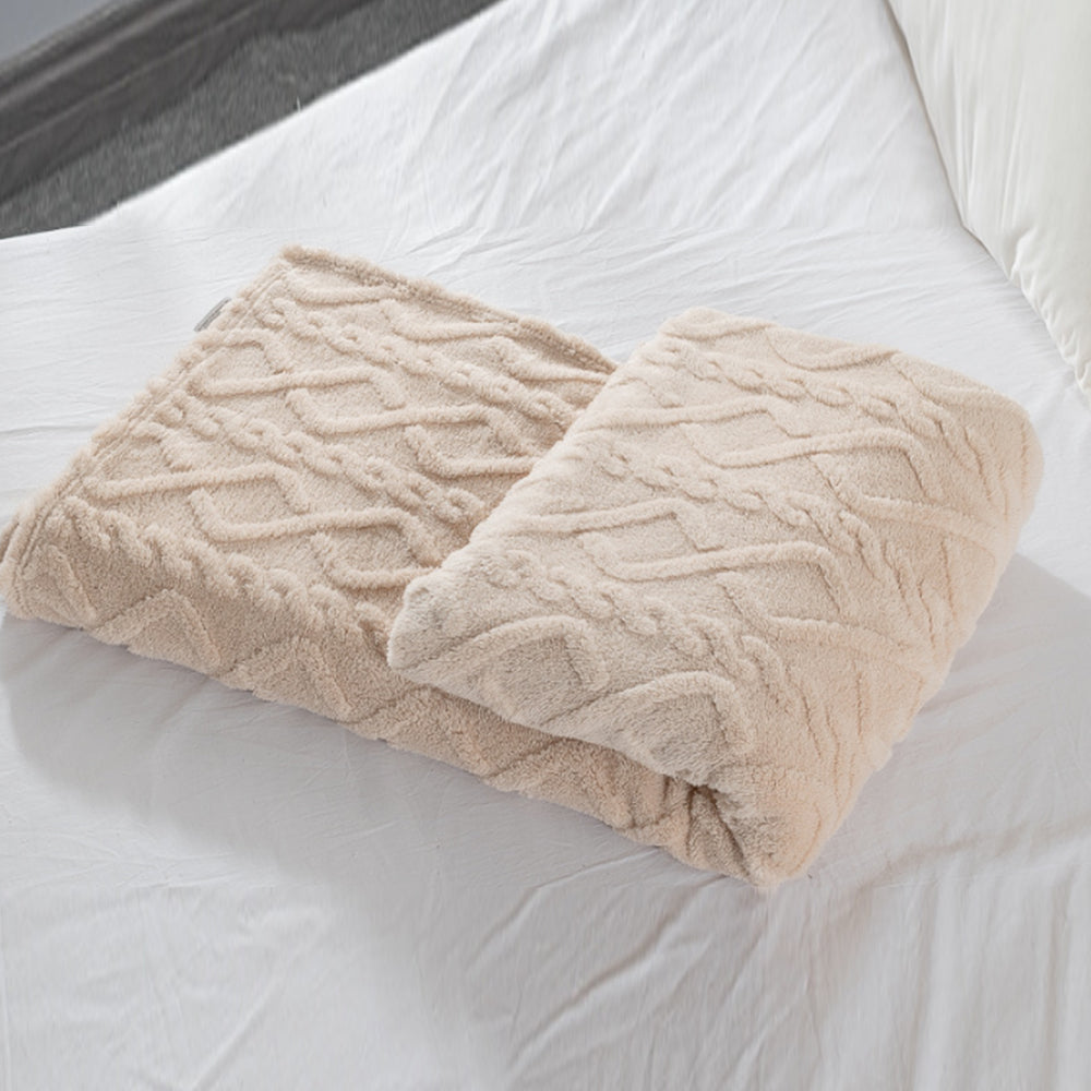2Pcs Soft Warm Reversible Faux Long Plush Blanket