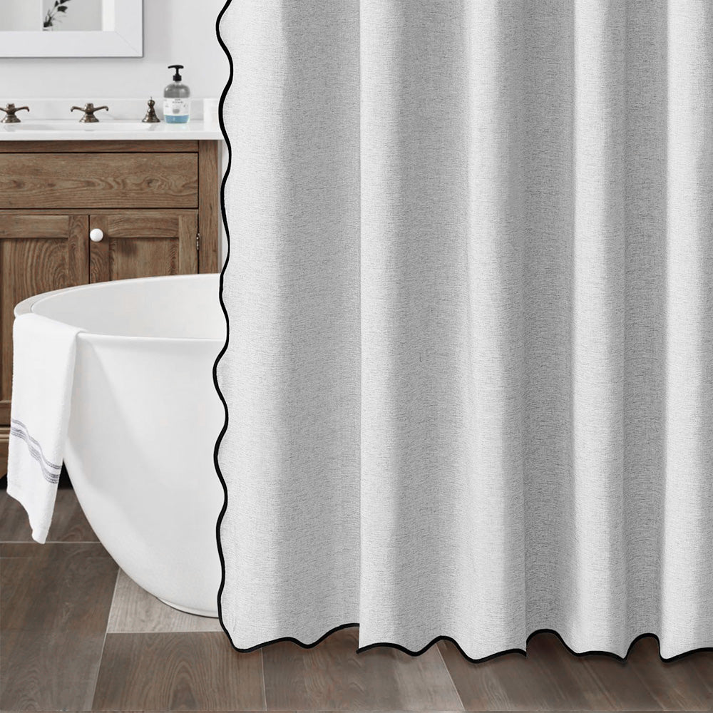 Waterproof Shower Curtain Thick Boho Wavy Edge With Rustproof Hooks