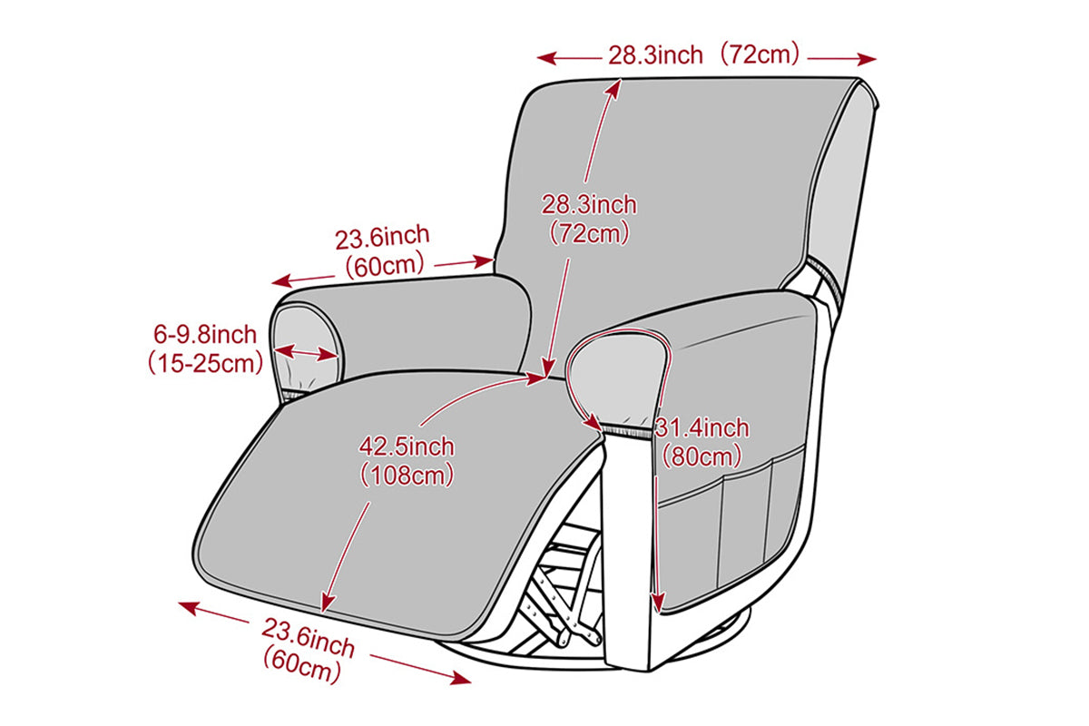 Water Resistant Quilted Recliner Chair Cover Anti-Slip Recliner Sofa Protector with Storage Pockets