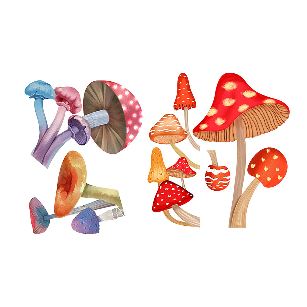 2Pcs Glow in The Dark Mushroom Wall Sticker Red and Multicolour