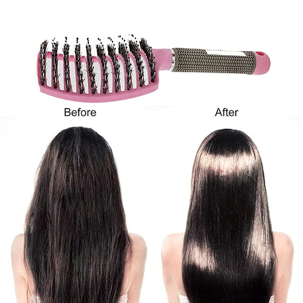 Detangle Nylon Boar Bristle Brush Head Scalp Massage Comb For Fine Hair